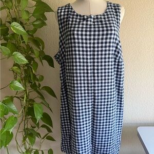 Old Navy Navy and White Checkered Midi Shift Dress XL Tall Gingham Linen Pockets
